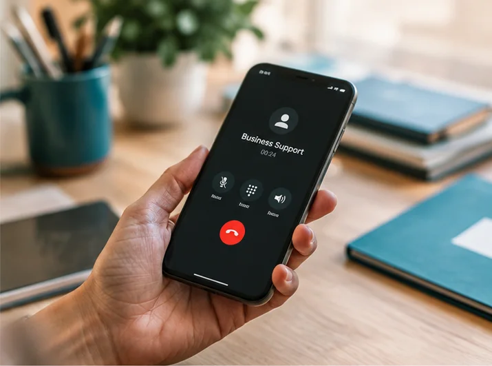 Taking a business support call on a mobile phone